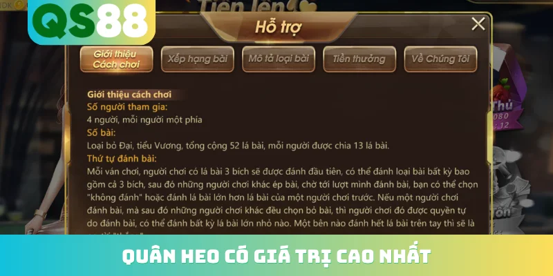 Bài Tiến Lên QS88 - Thách Thức Giới Hạn Của Cao Thủ 3 Quân heo có giá trị cao nhất